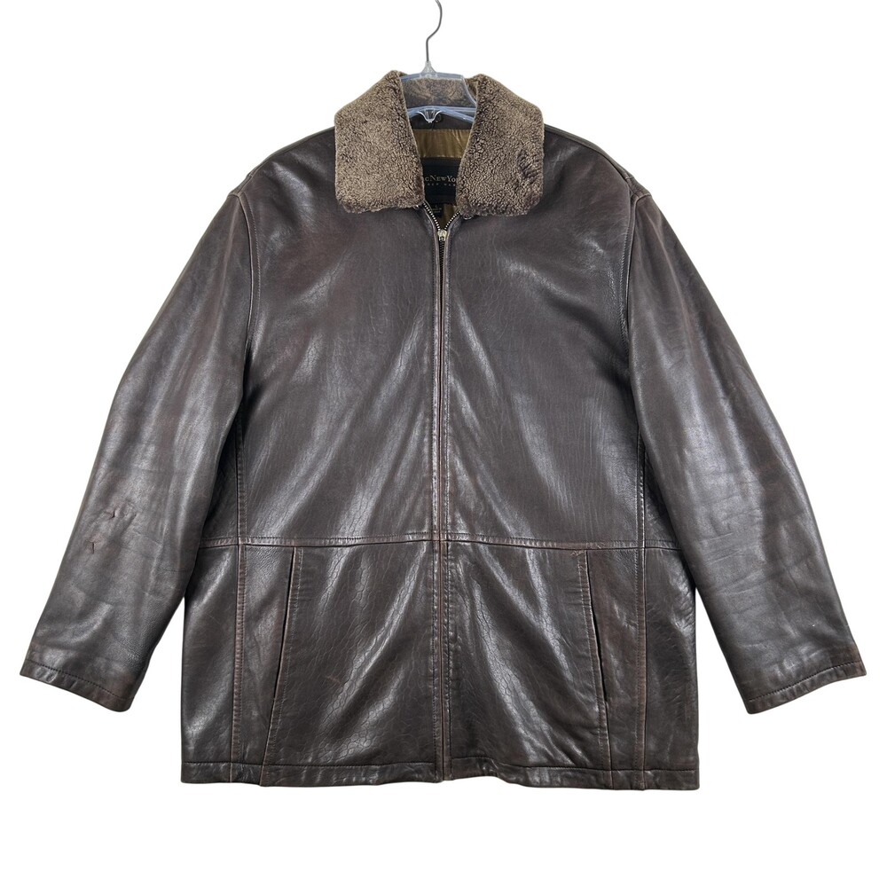 Marc New York Coat Mens Large Leather Fur Collar Quilted Zip Lined Andrew Marc